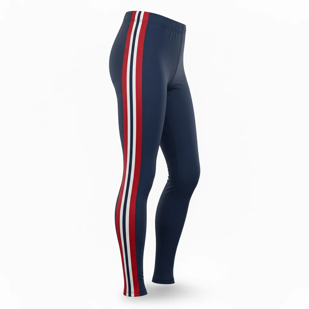 Front view of custom three-quarter compression tights in 4-way-stretch poly-spandex with sublimated team colors from Empire Five Athletics