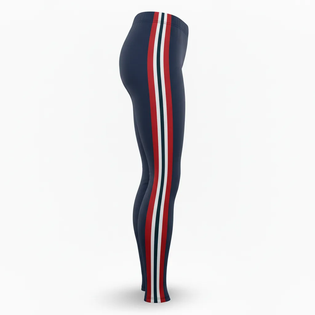 Side view of custom three-quarter compression tights showing the mid-calf length and bonded seam