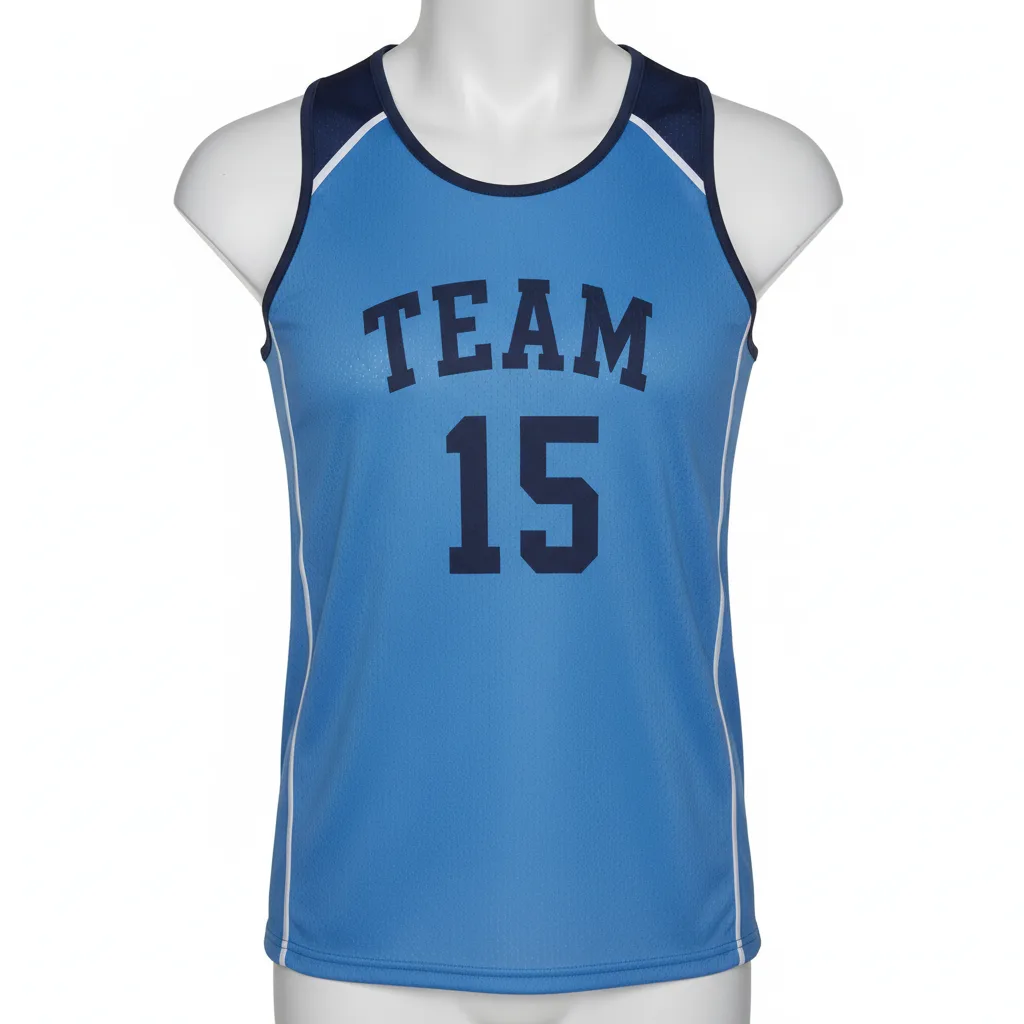 Front view of custom field event jersey in 160 GSM performance poly with cap sleeves and sublimated team colors from Empire Five Athletics
