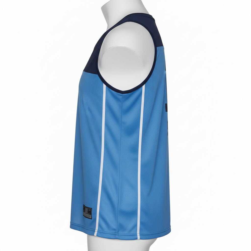 Side view of custom field event jersey showing the cap-sleeve jersey cut