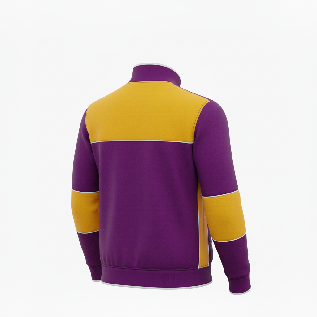 Back view of custom track fleece jacket showing the embroidered team name