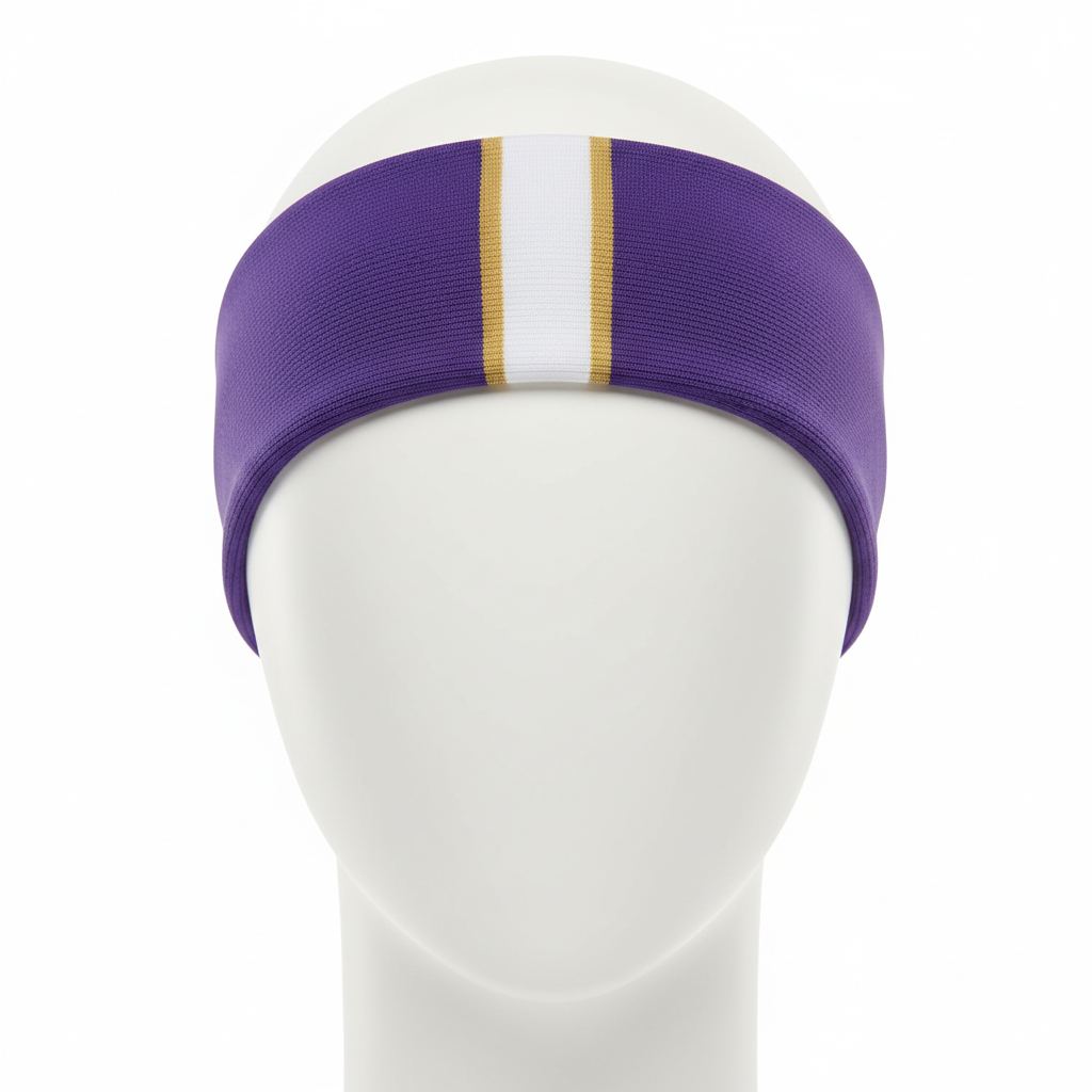 Front view of custom track headband in moisture-wicking poly-spandex with a sublimated team logo from Empire Five Athletics
