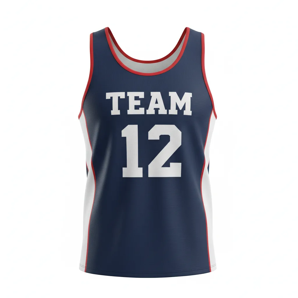 Front view of custom mens racing singlet in 150 GSM featherweight performance poly with full sublimated team colors and mesh side panels from Empire Five Athletics