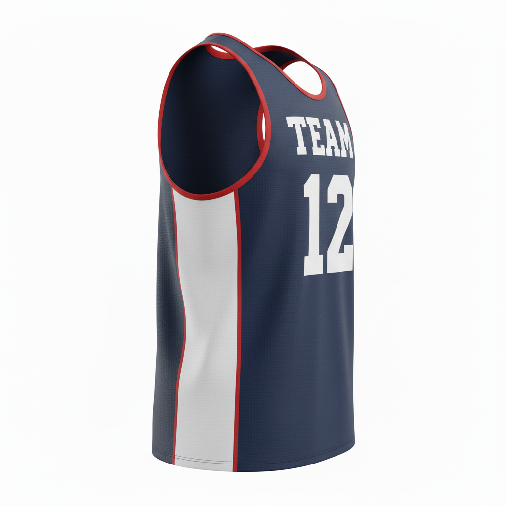 Side view of custom mens racing singlet showing the mesh side panel and race cut