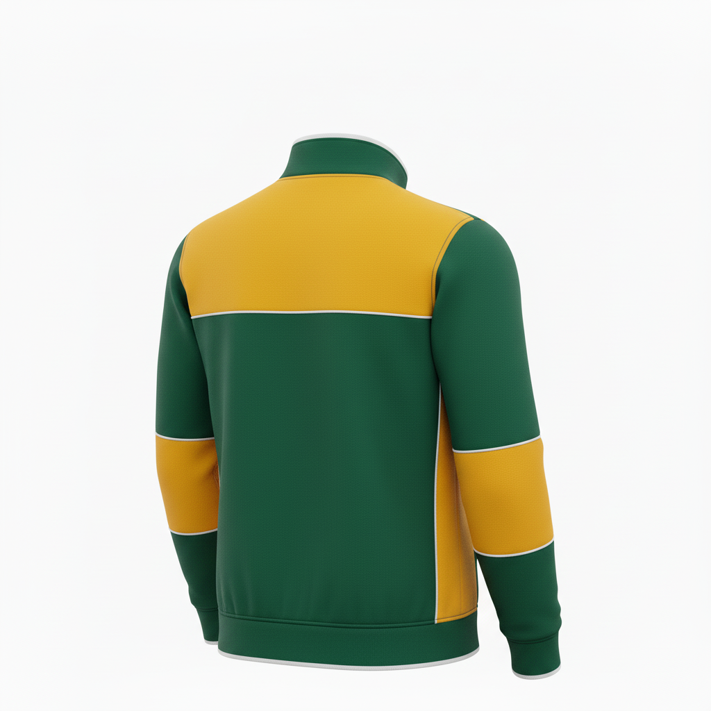 Back view of custom track quarter-zip pullover showing the sublimated team name