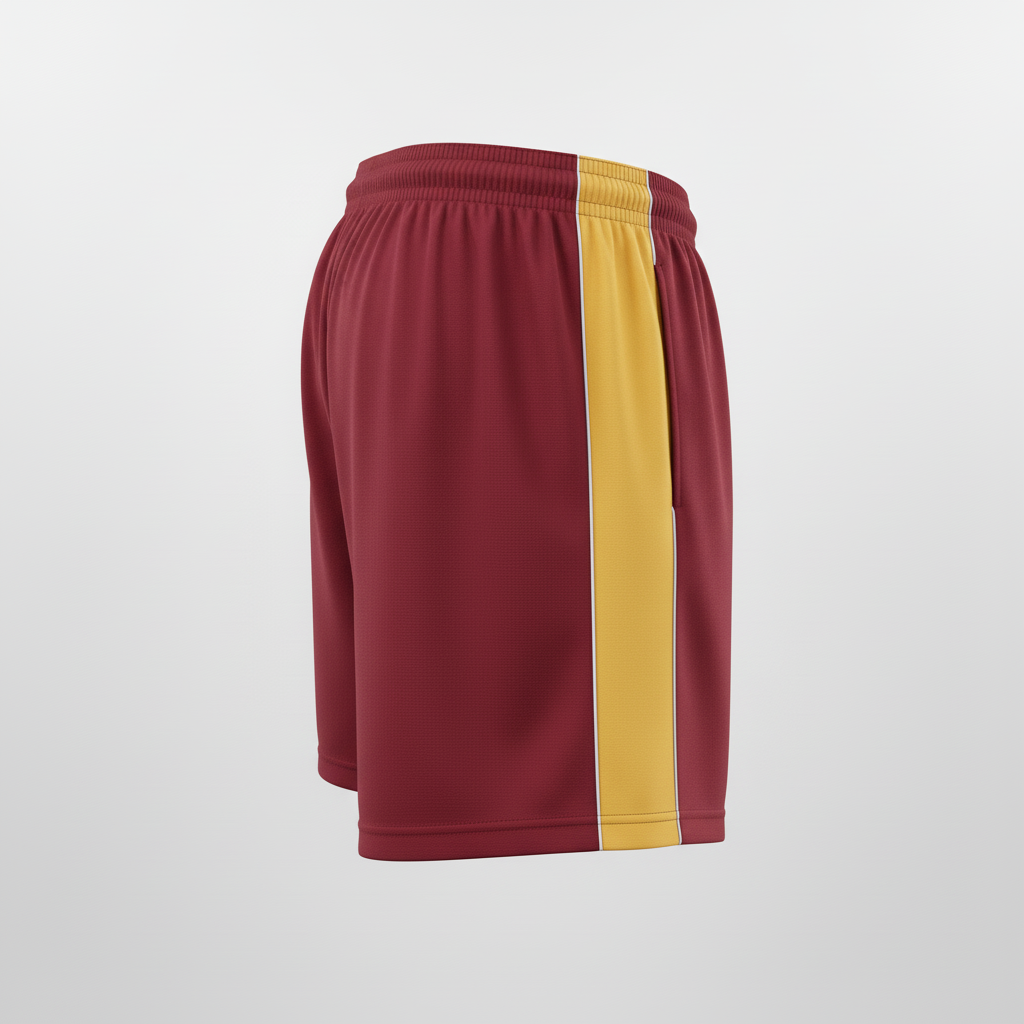Side view of custom mens racing shorts showing the side split and brief liner