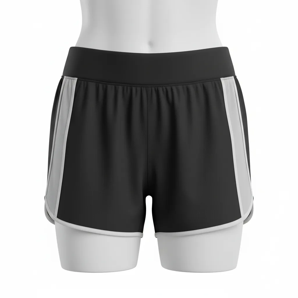 Front view of custom womens racing shorts in 110 GSM lightweight poly with a contoured cut and sublimated team colors from Empire Five Athletics