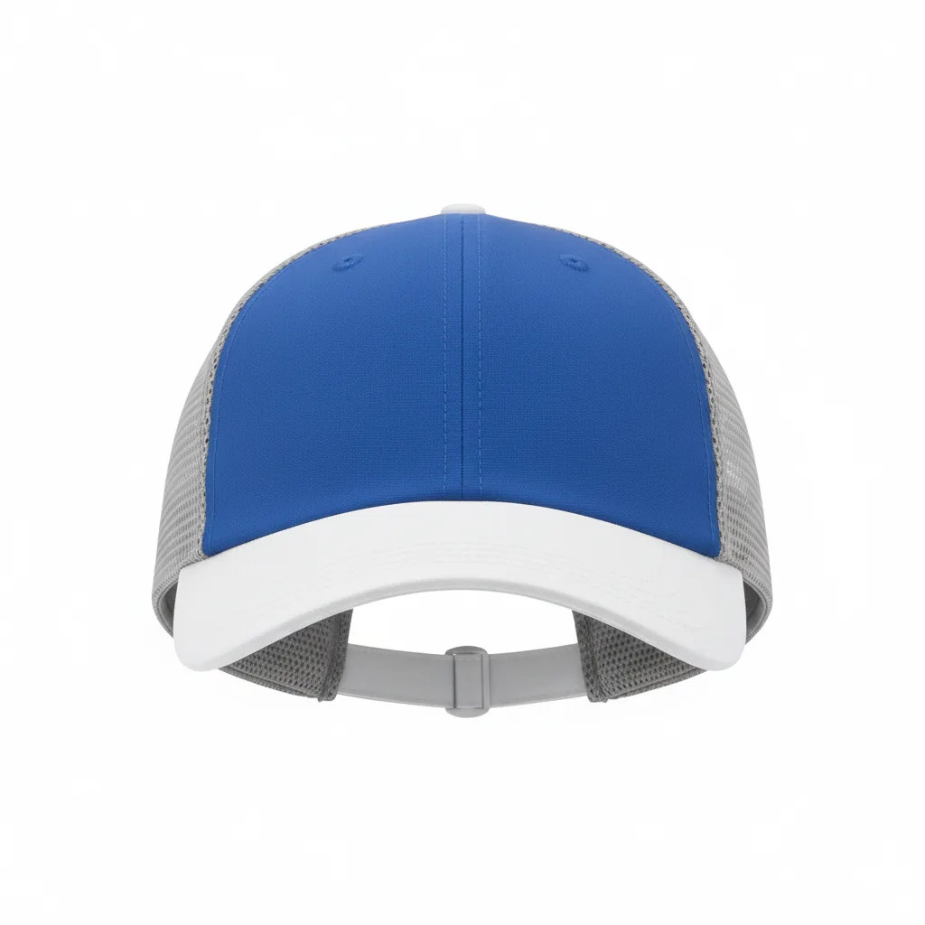 Front view of custom running cap in lightweight performance poly with a sublimated crown and embroidered front logo from Empire Five Athletics