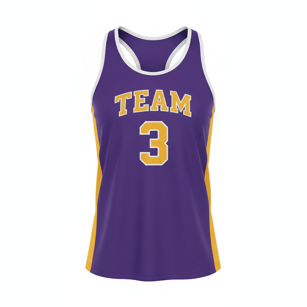 Front view of custom running tank top in 150 GSM performance poly with sublimated team colors and a relaxed cut from Empire Five Athletics