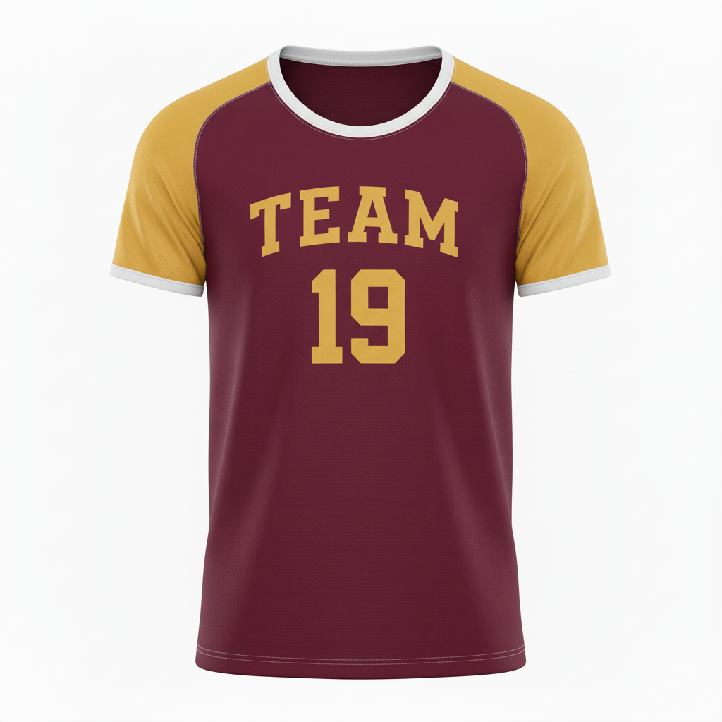 Front view of custom short sleeve running shirt in 150 GSM performance poly with a semi-fitted cut and sublimated team colors from Empire Five Athletics
