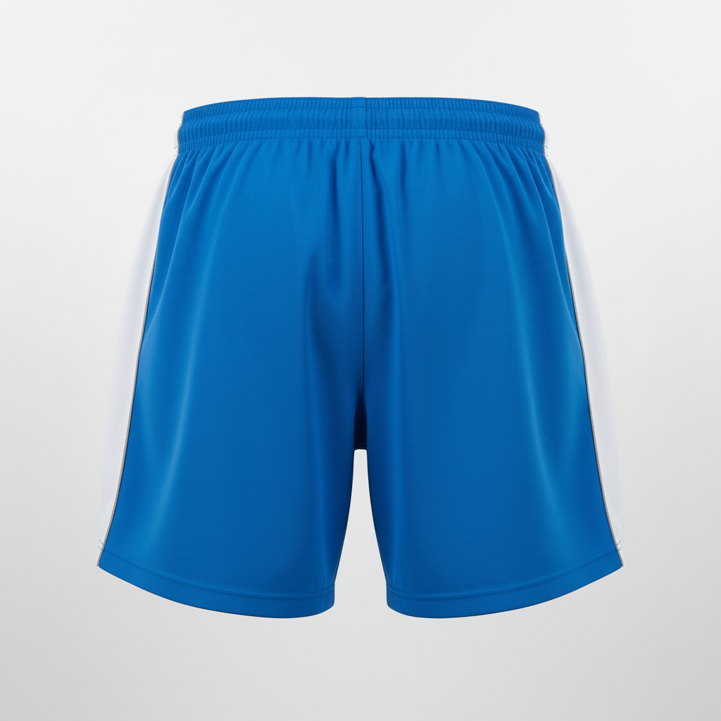 Back view of custom split leg running shorts showing the sublimated team stripe