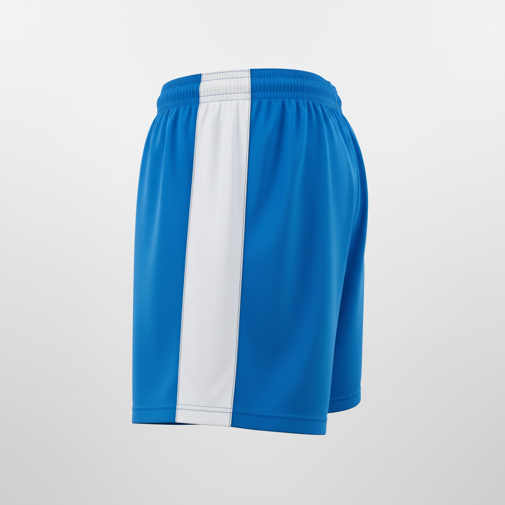 Side view of custom split leg running shorts showing the deep side split and brief liner