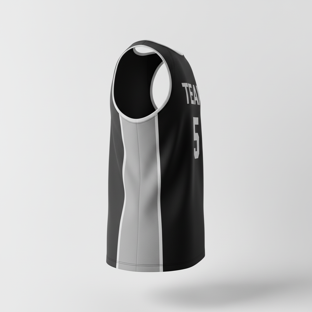 Side view of custom sprinter singlet showing the body-mapped fit and bonded seams