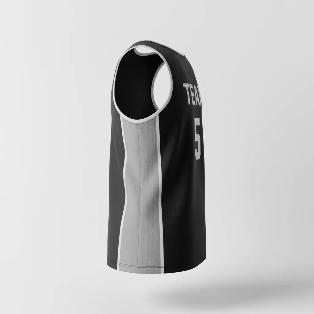 Side view of custom sprinter singlet showing the body-mapped fit and bonded seams