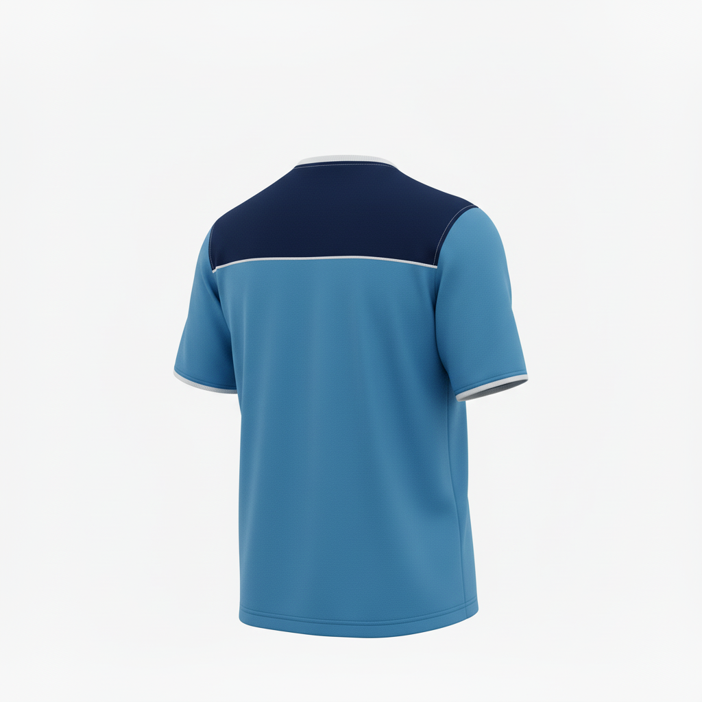 Back view of custom track training shirt showing the printed team name
