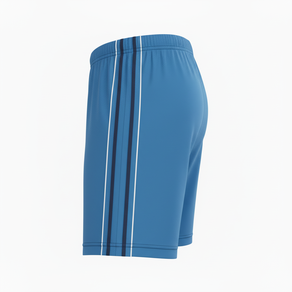 Side view of custom track training shorts showing the side pocket and relaxed cut