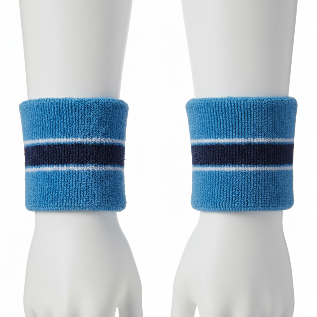 Back view of custom track wristbands showing the team colorway