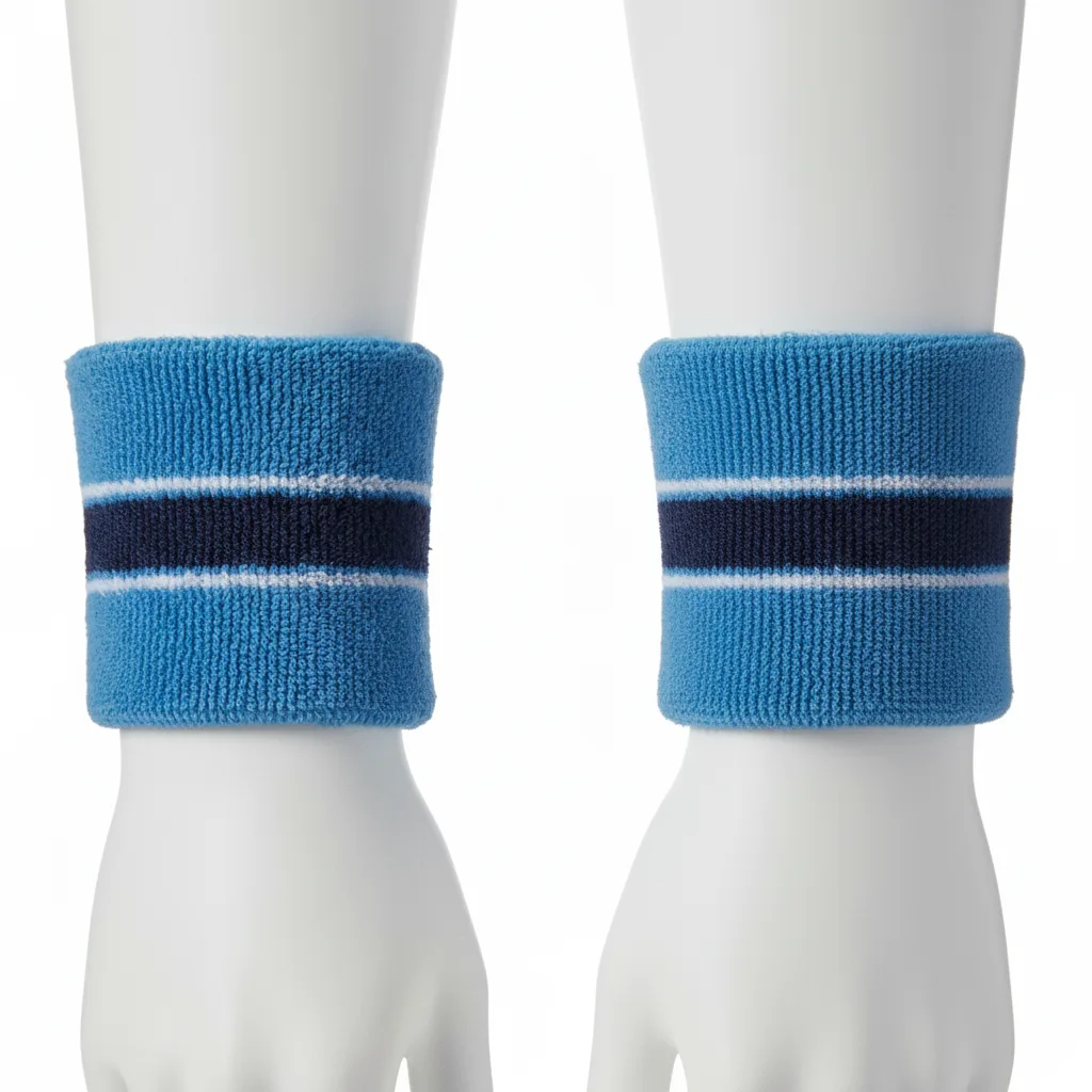 Back view of custom track wristbands showing the team colorway