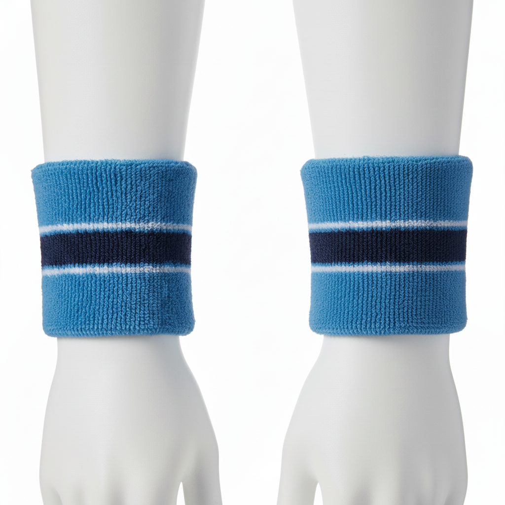Side view of custom track wristbands showing the stretch terry band
