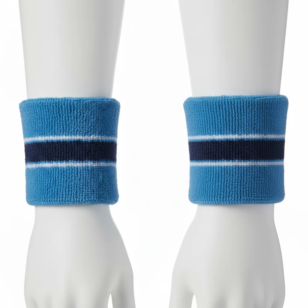 Side view of custom track wristbands showing the stretch terry band