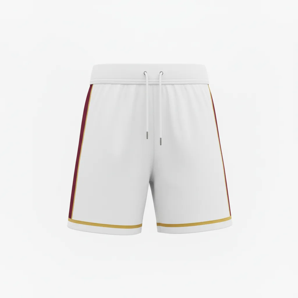 Front view of custom beach volleyball shorts in quick-dry board-style poly with sublimated team colors from Empire Five Athletics