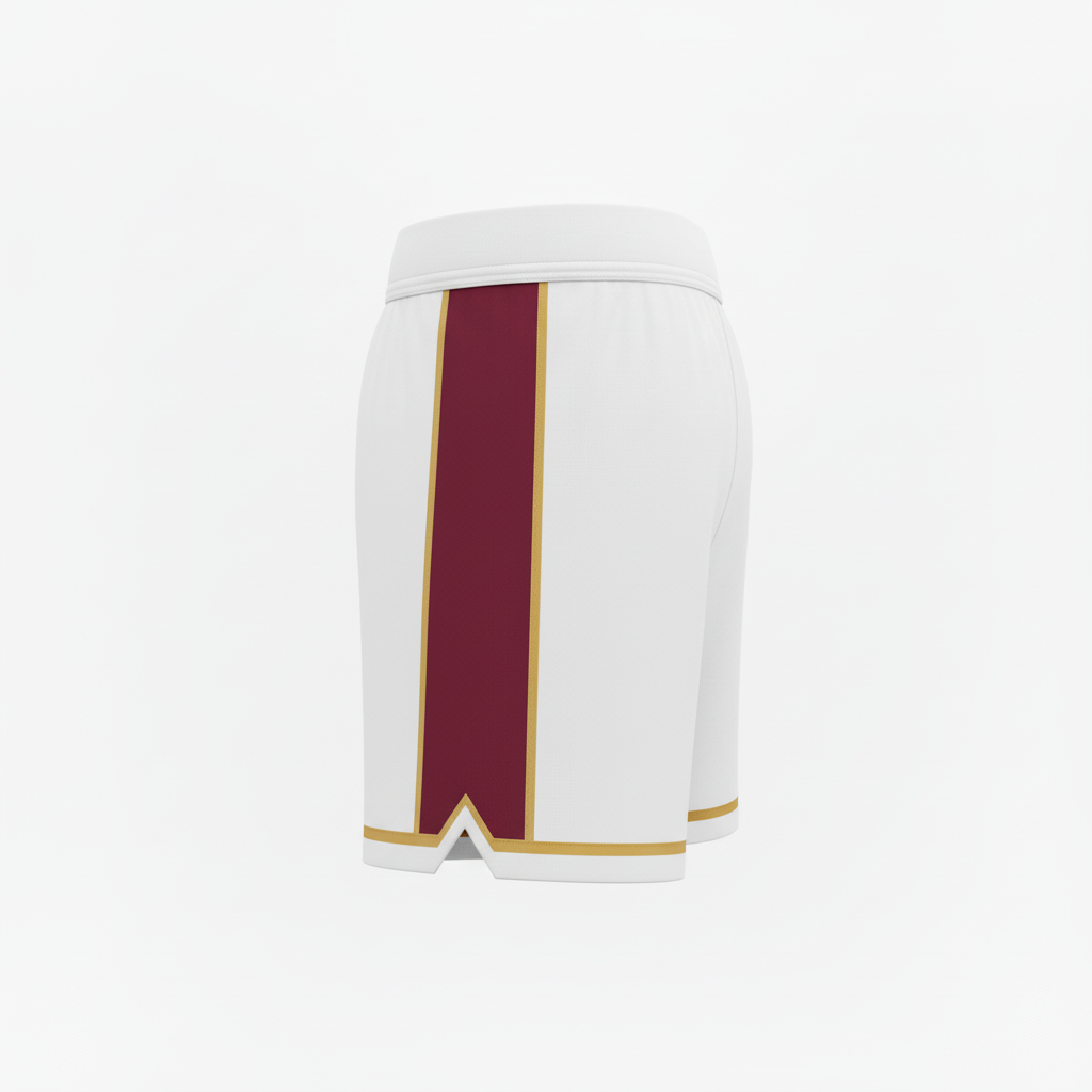 Side view of custom beach volleyball shorts showing the longer board-style cut