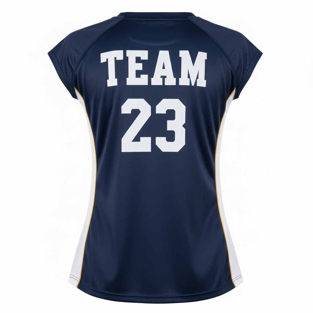 Back view of custom cap-sleeve volleyball jersey showing the player name and number