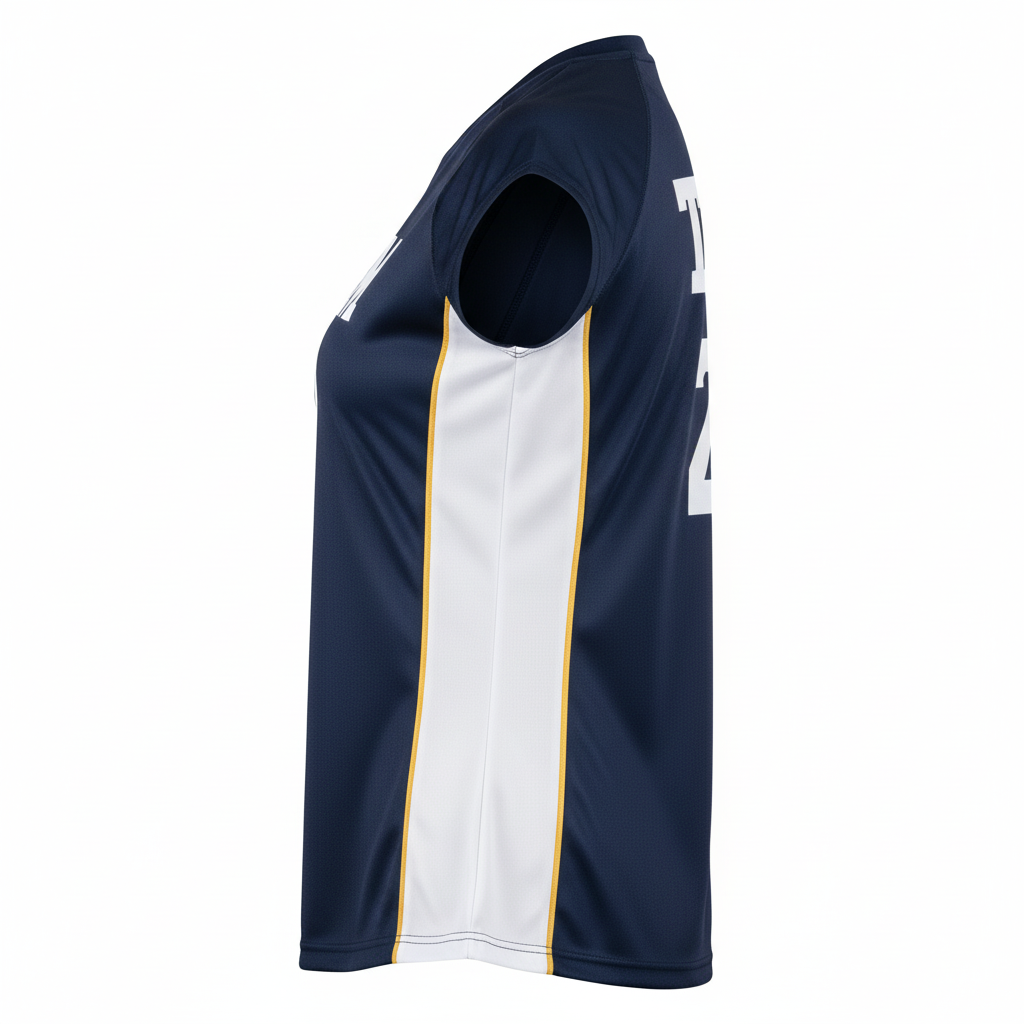 Side view of custom cap-sleeve volleyball jersey showing the fitted cut and cap sleeve