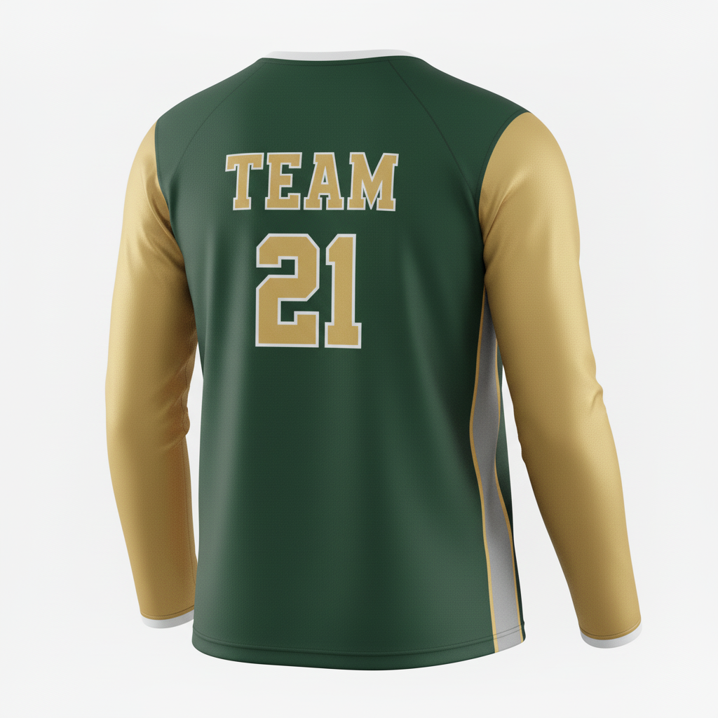 Back view of custom long-sleeve volleyball jersey showing the player name and number
