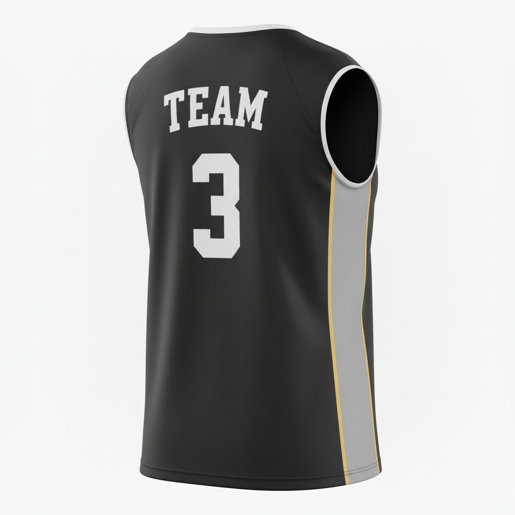 Back view of custom muscle-tank volleyball jersey showing the player name and number