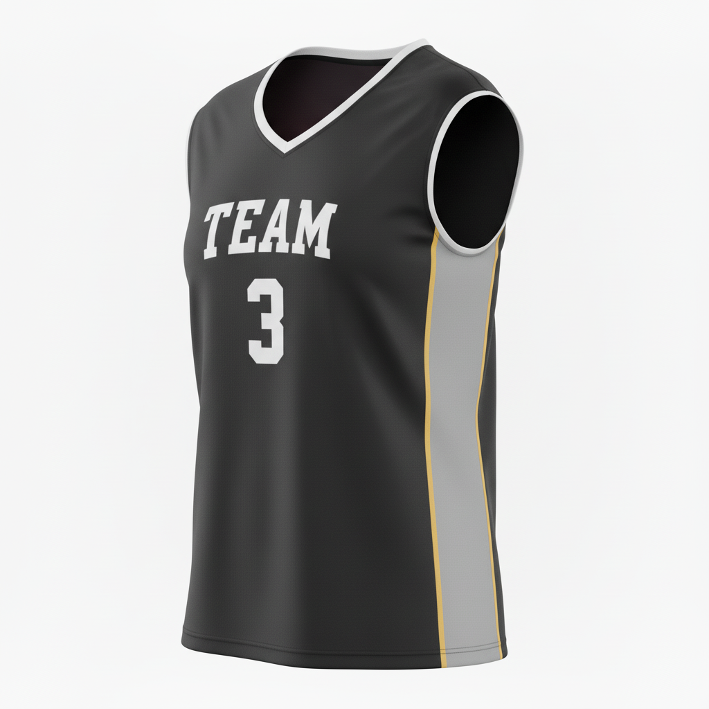 Front view of custom muscle-tank volleyball jersey in 160 GSM performance poly with wide armholes and sublimated team colors from Empire Five Athletics