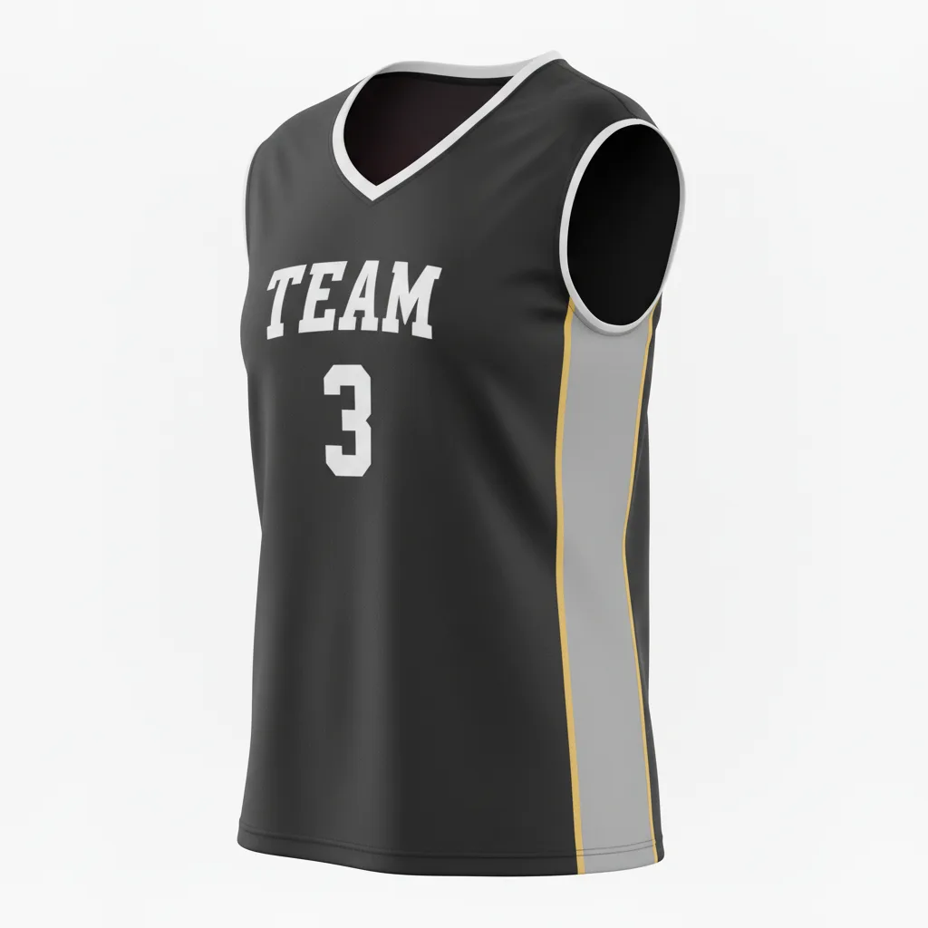 Front view of custom muscle-tank volleyball jersey in 160 GSM performance poly with wide armholes and sublimated team colors from Empire Five Athletics
