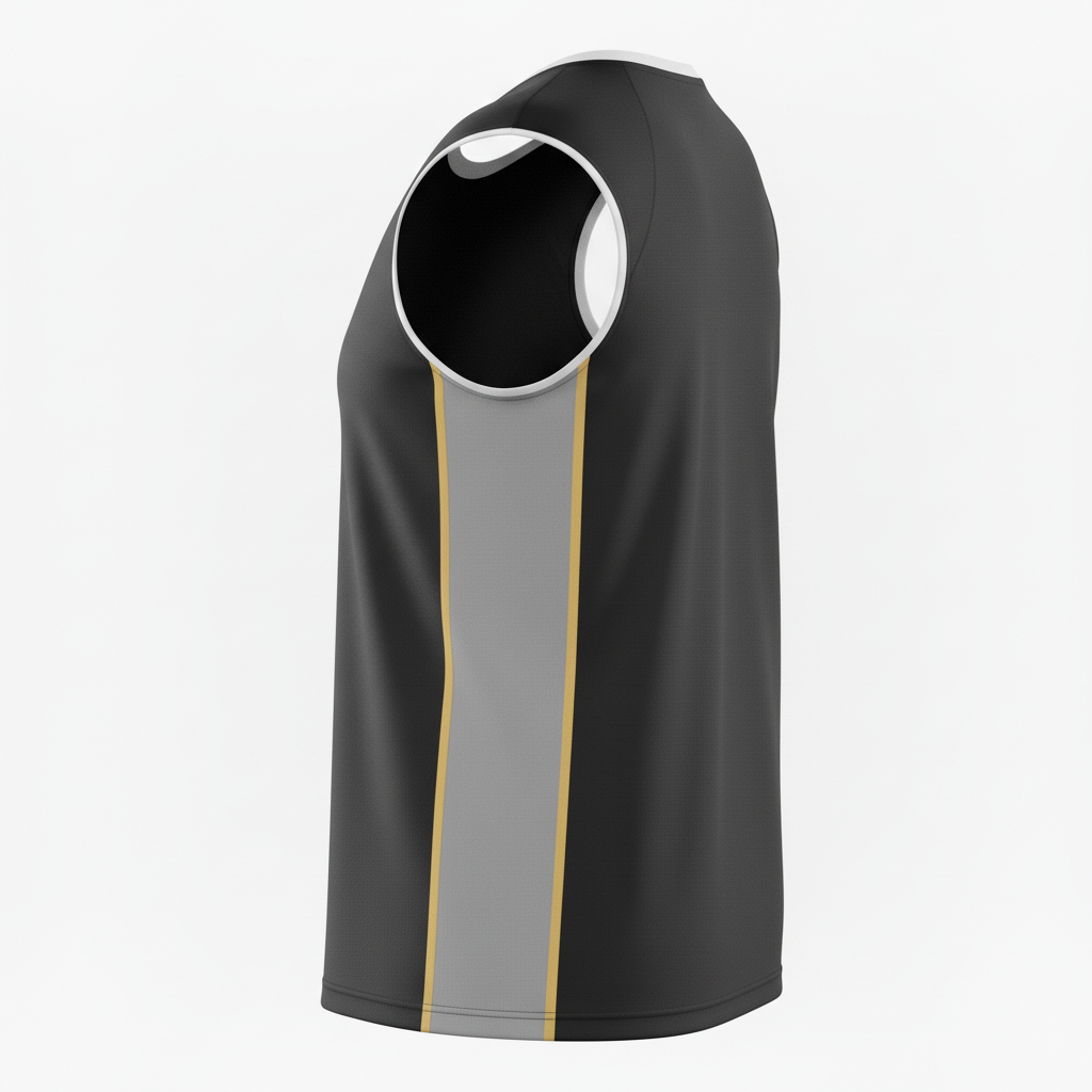 Side view of custom muscle-tank volleyball jersey showing the dropped armhole