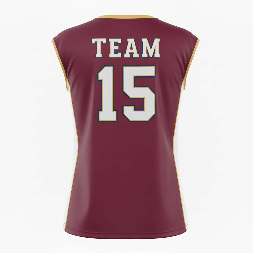 Back view of custom racerback volleyball jersey showing the racerback cut-out and player number