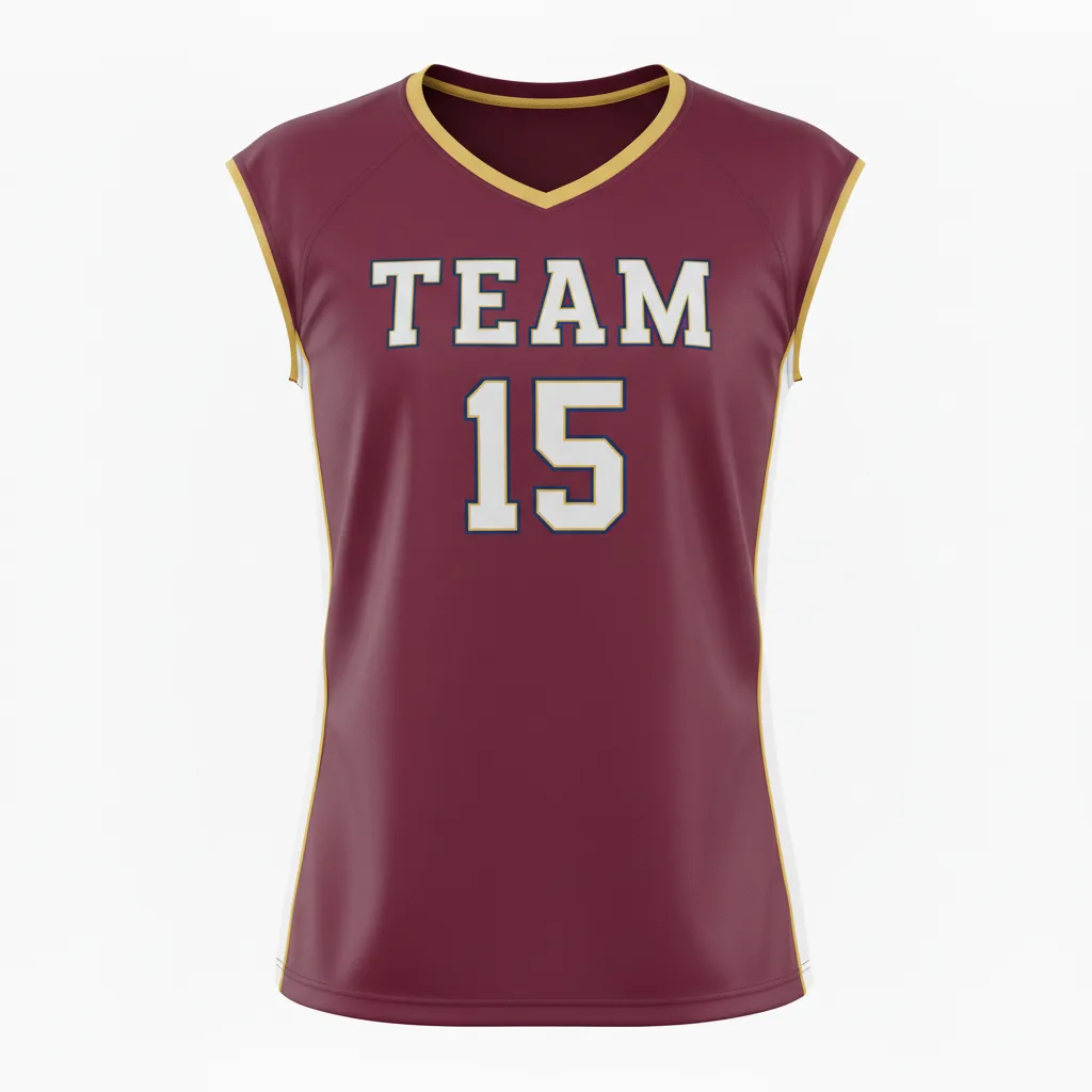 Front view of custom racerback volleyball jersey in fitted 160 GSM performance poly with sublimated team colors from Empire Five Athletics