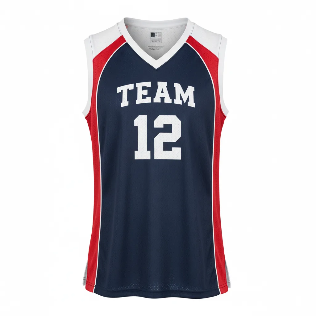 Front view of custom reversible volleyball jersey, a two-layer two-color jersey sublimated on both sides from Empire Five Athletics