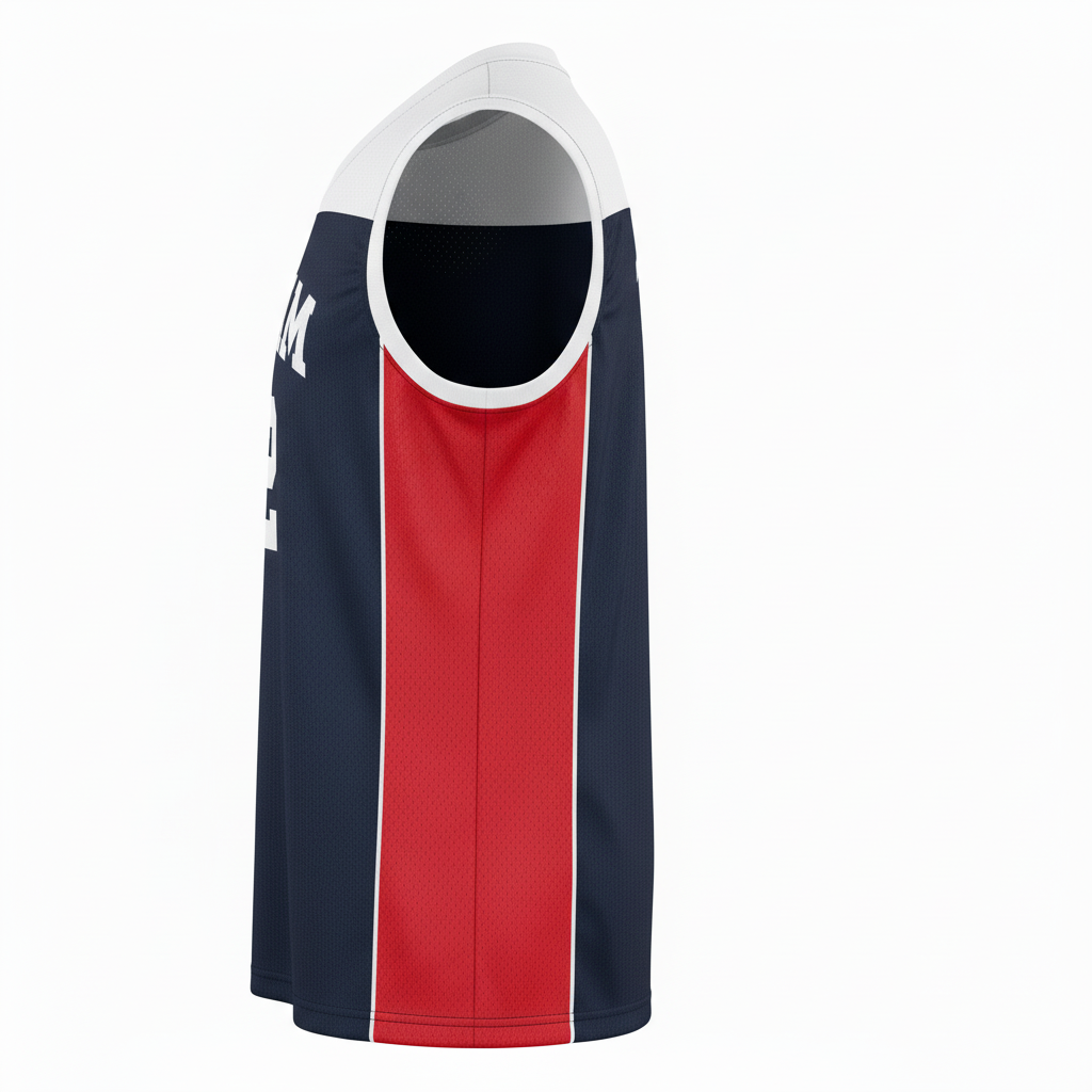 Side view of custom reversible volleyball jersey showing the two-layer reversible build