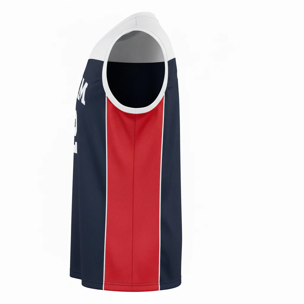 Side view of custom reversible volleyball jersey showing the two-layer reversible build
