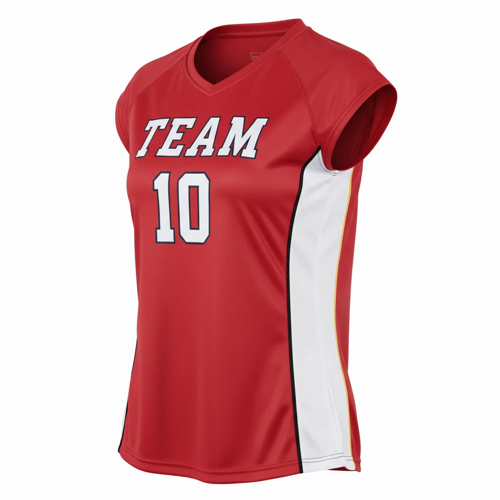 Front view of custom short-sleeve volleyball jersey in 160 GSM performance poly with sublimated team colors from Empire Five Athletics
