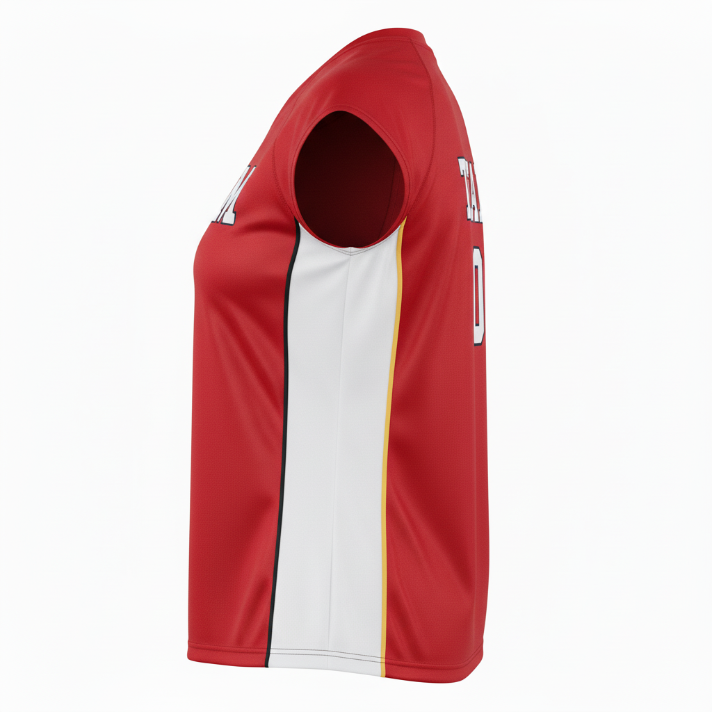 Side view of custom short-sleeve volleyball jersey showing the athletic cut