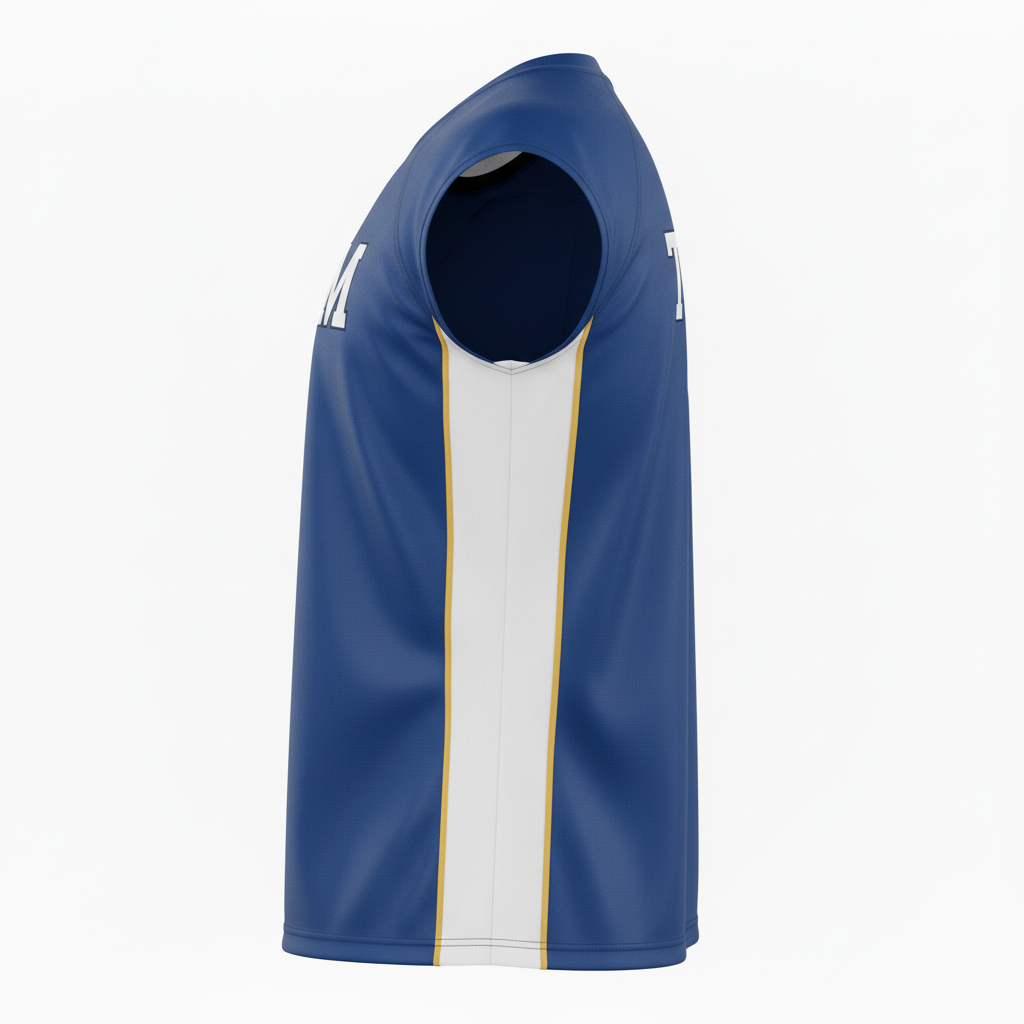 Side view of custom sleeveless volleyball jersey showing the cut armhole
