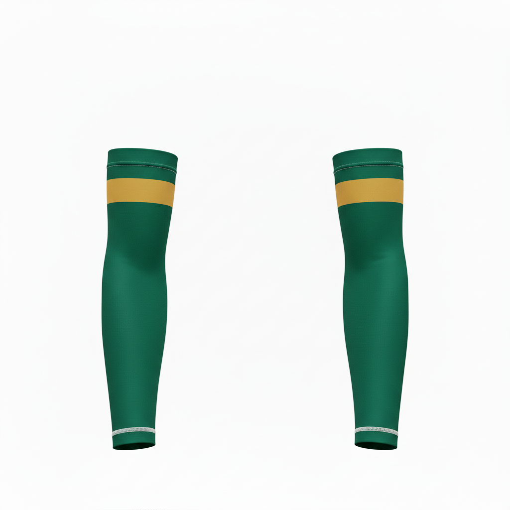 Front view of custom volleyball arm sleeve in 4-way-stretch poly-spandex with a silicone gripper top and sublimated team color from Empire Five Athletics