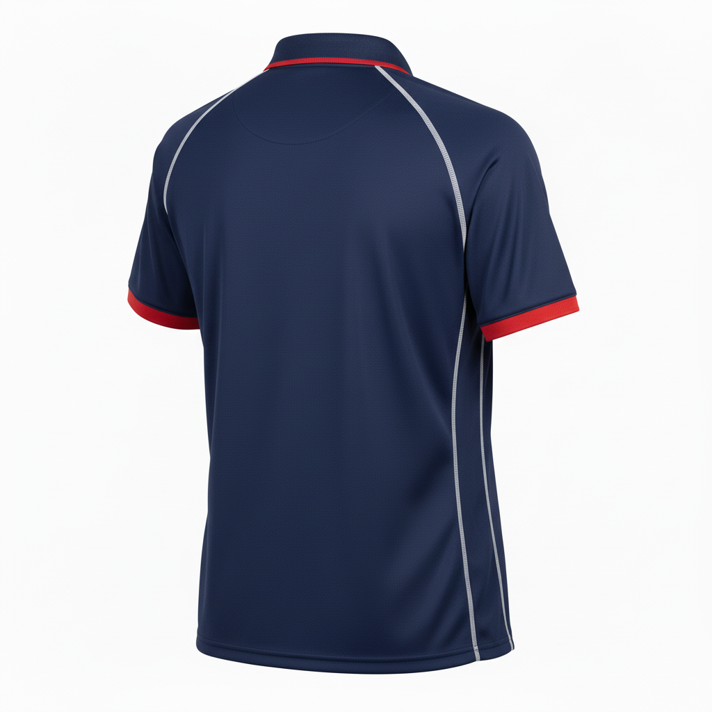 Back view of custom volleyball coaches polo showing the clean back and collar