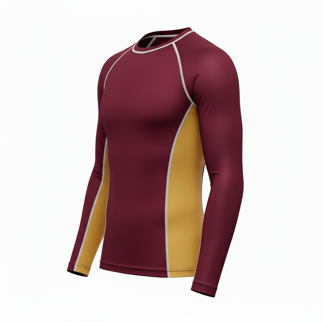 Side view of custom volleyball compression shirt showing the four-way-stretch fit
