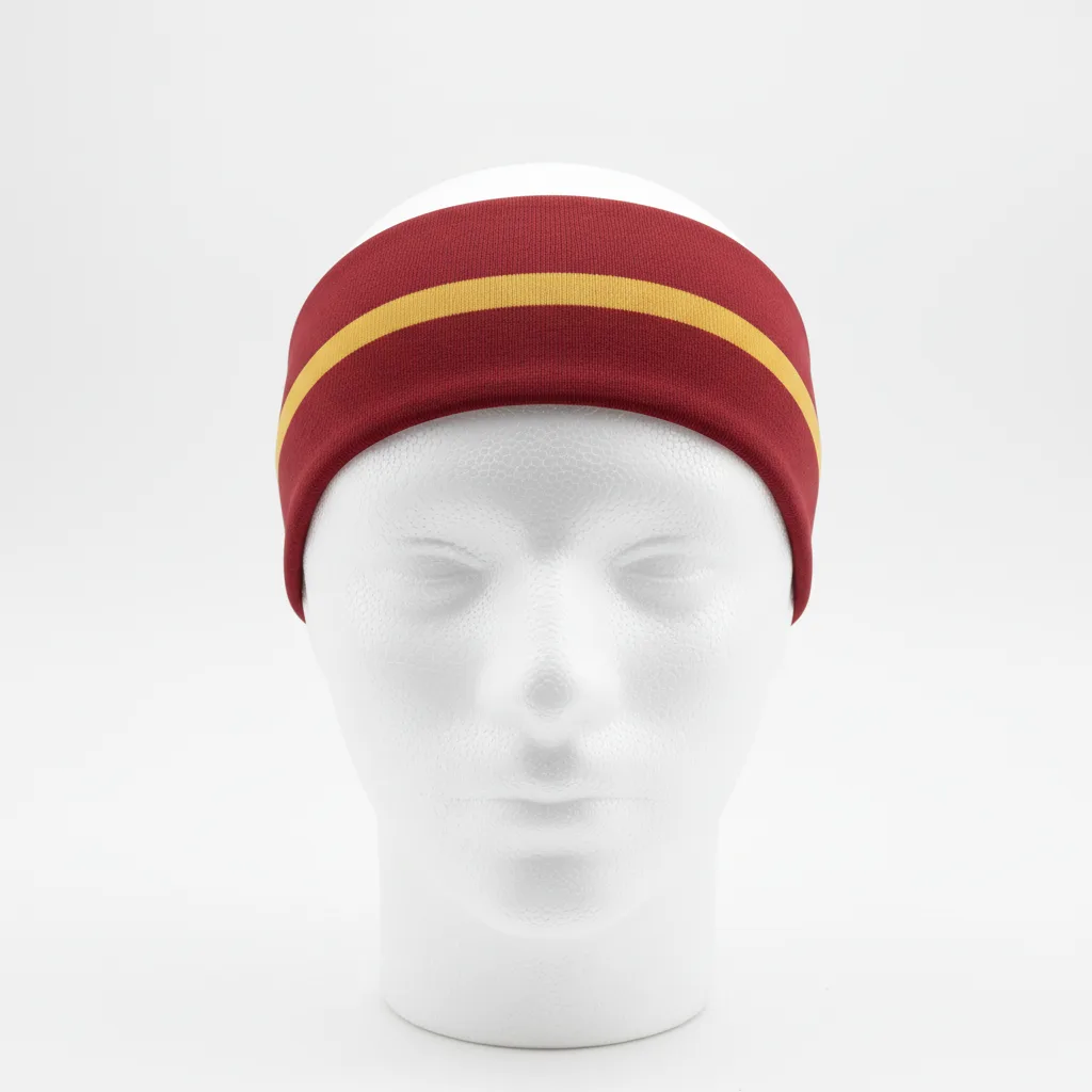 Front view of custom volleyball headband in stretch poly-spandex with sublimated team colors and logo from Empire Five Athletics