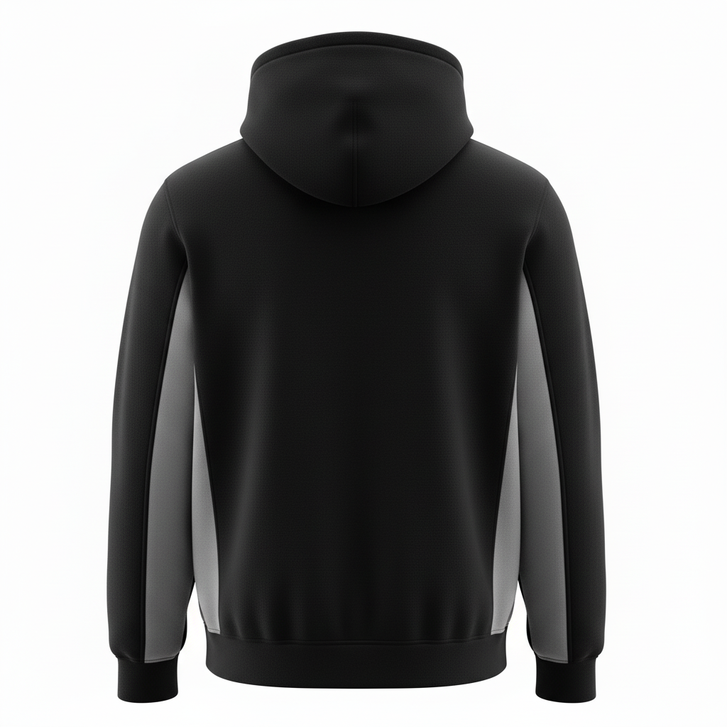 Back view of custom volleyball hooded sweatshirt showing the printed team name