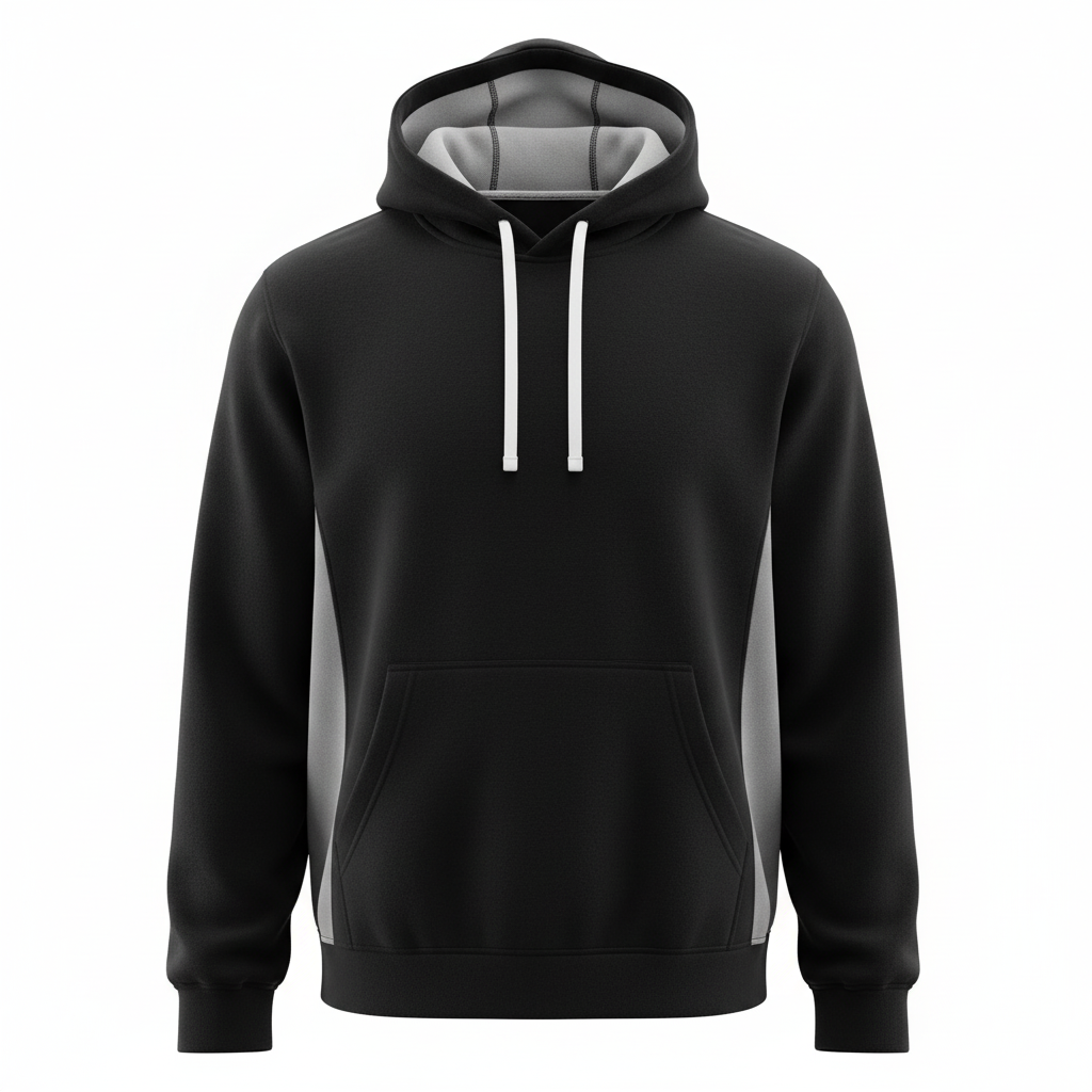 Front view of custom volleyball hooded sweatshirt in 320 GSM cotton-poly fleece with a lined hood and embroidered team logo from Empire Five Athletics