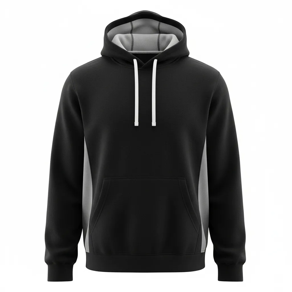 Front view of custom volleyball hooded sweatshirt in 320 GSM cotton-poly fleece with a lined hood and embroidered team logo from Empire Five Athletics