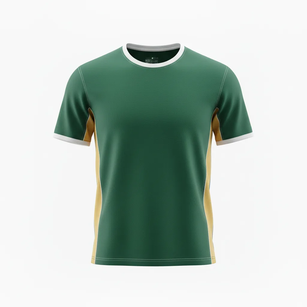 Front view of custom volleyball performance tee in 150 GSM moisture-wicking poly with a sublimated team crest from Empire Five Athletics
