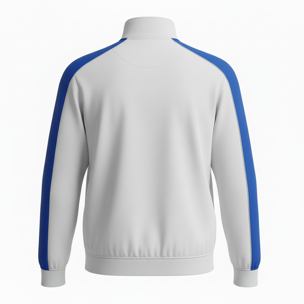 Back view of custom volleyball quarter-zip pullover showing the sublimated team name